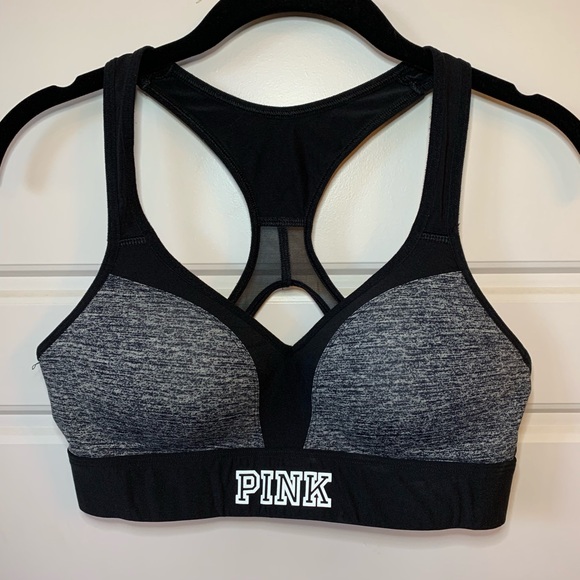 New Victoria/'s Secret PINK Marbled Grey Ultimate Push Up Racerback Sports Bra M